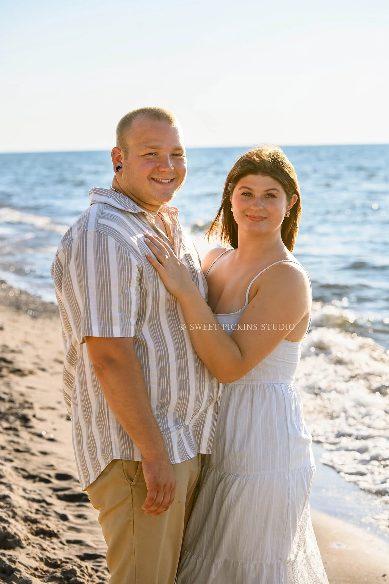 Beach Engagement Photography at Lake Michigan for Couple by Sweet Pickins Studio photographer Amanda Wilson ©