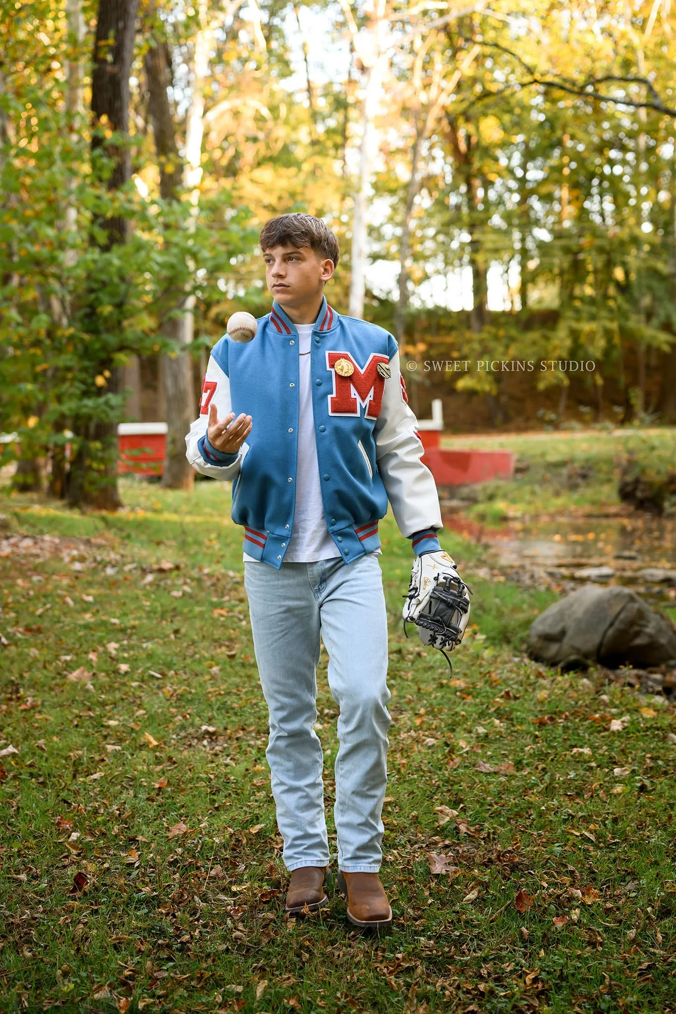 Cohen's Peru Indiana Fall Senior Photography at Maconaquah Park for class of 2027 senior guy by Sweet Pickins Studio senior photographer Amanda Wilson ©