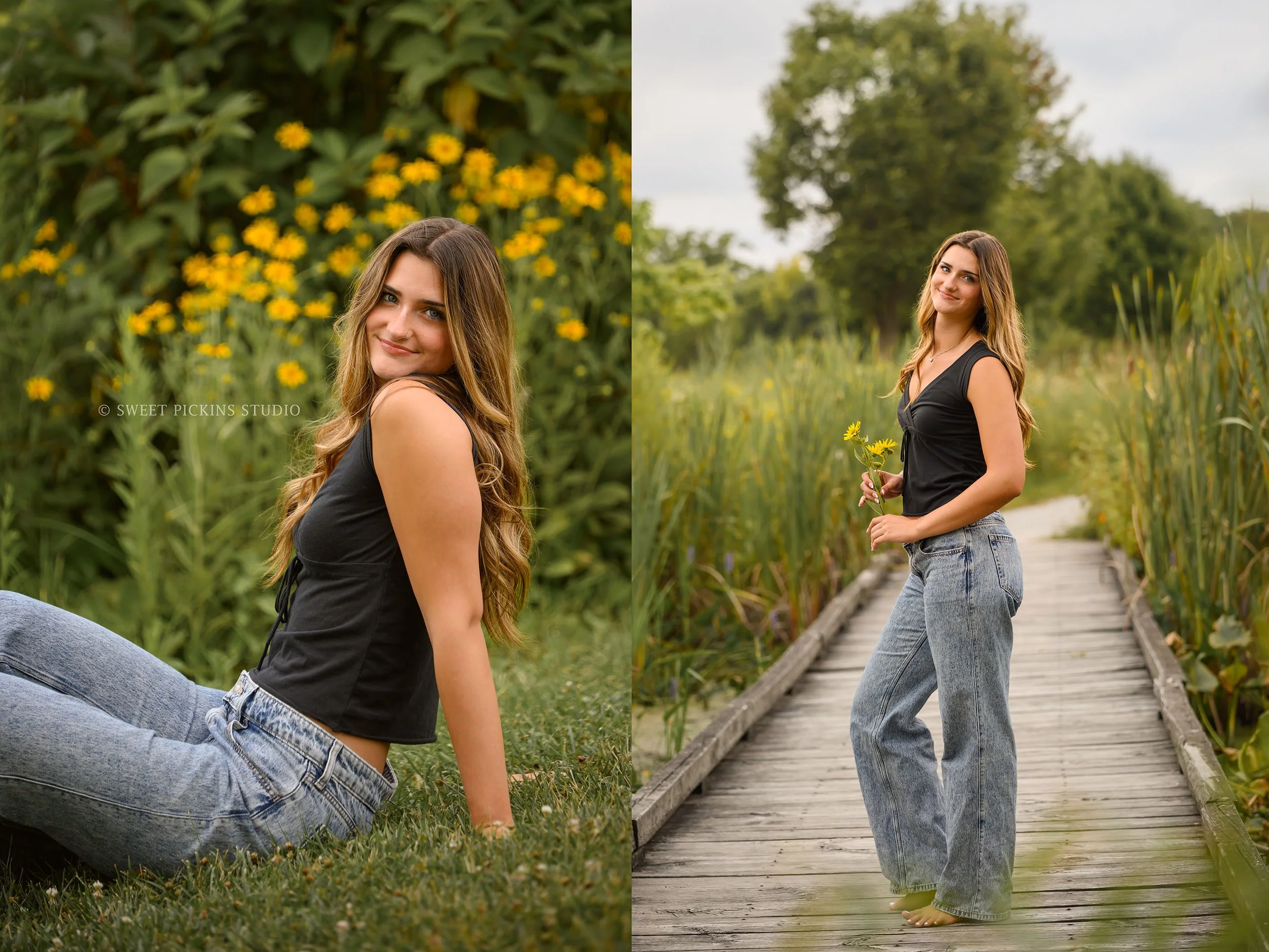 Carmel, Indiana Senior Photography in Flowers for class of 2027 senior girl LILLY by Sweet Pickins Studio senior photographer Amanda Wilson ©