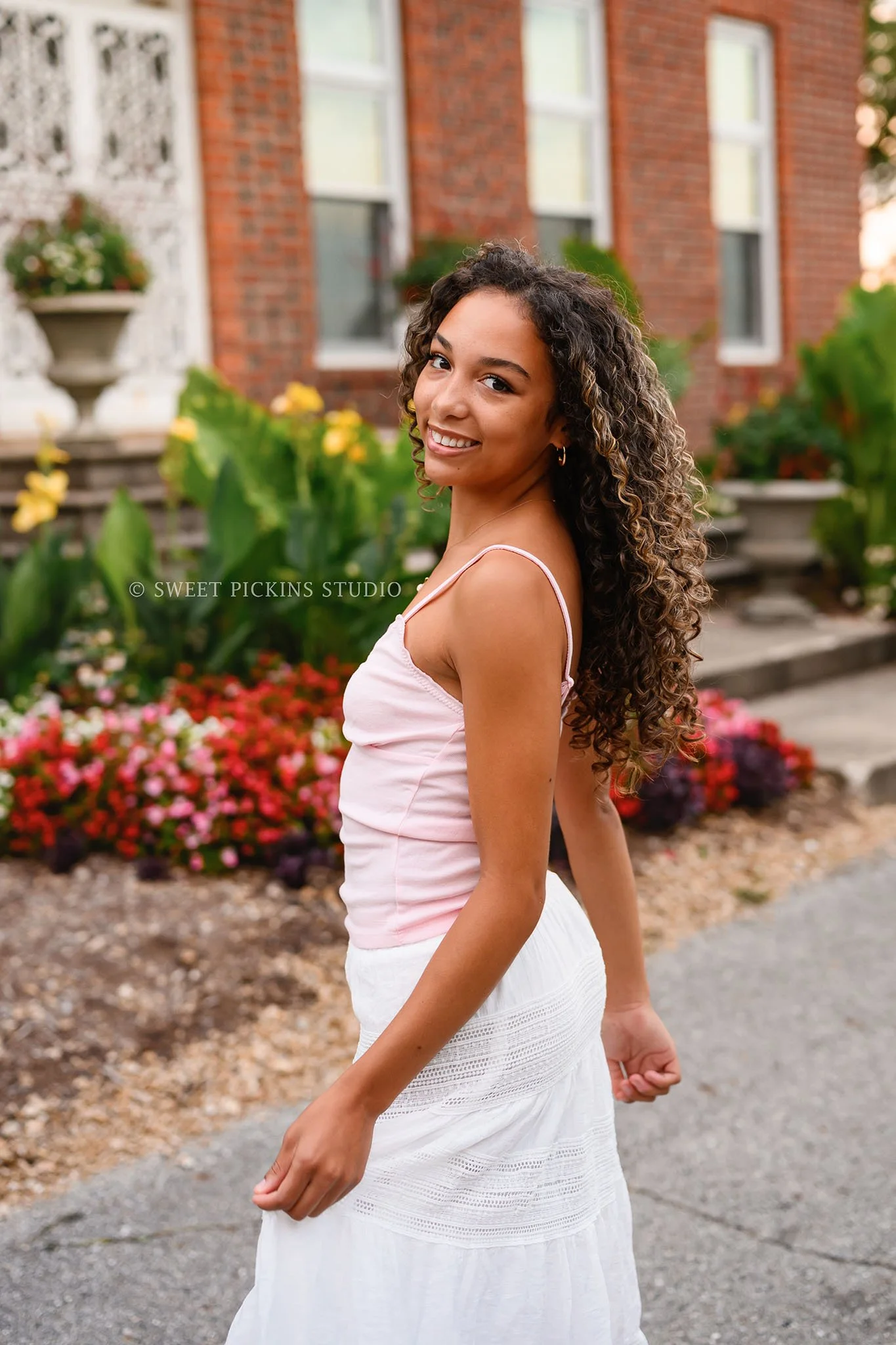 Madeline | Floral Senior Photography in Flower Garden at Sunset for Speedway High School Class of 2027  by Sweet Pickins Studio senior photographer Amanda Wilson ©