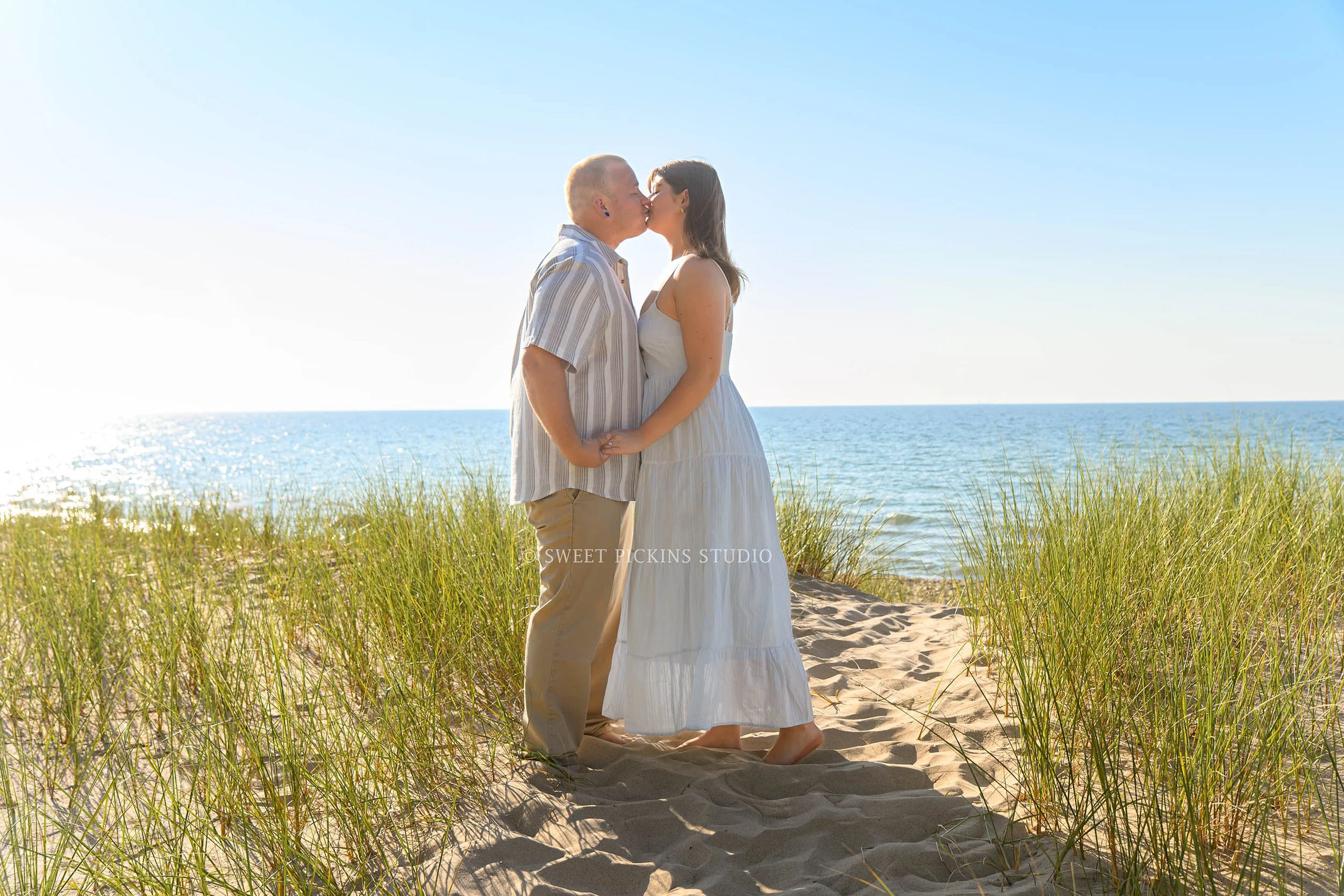 Beach Engagement Photography for Couple at Indiana Dunes on Lake Michigan by Sweet Pickins Studio photographer Amanda Wilson ©
