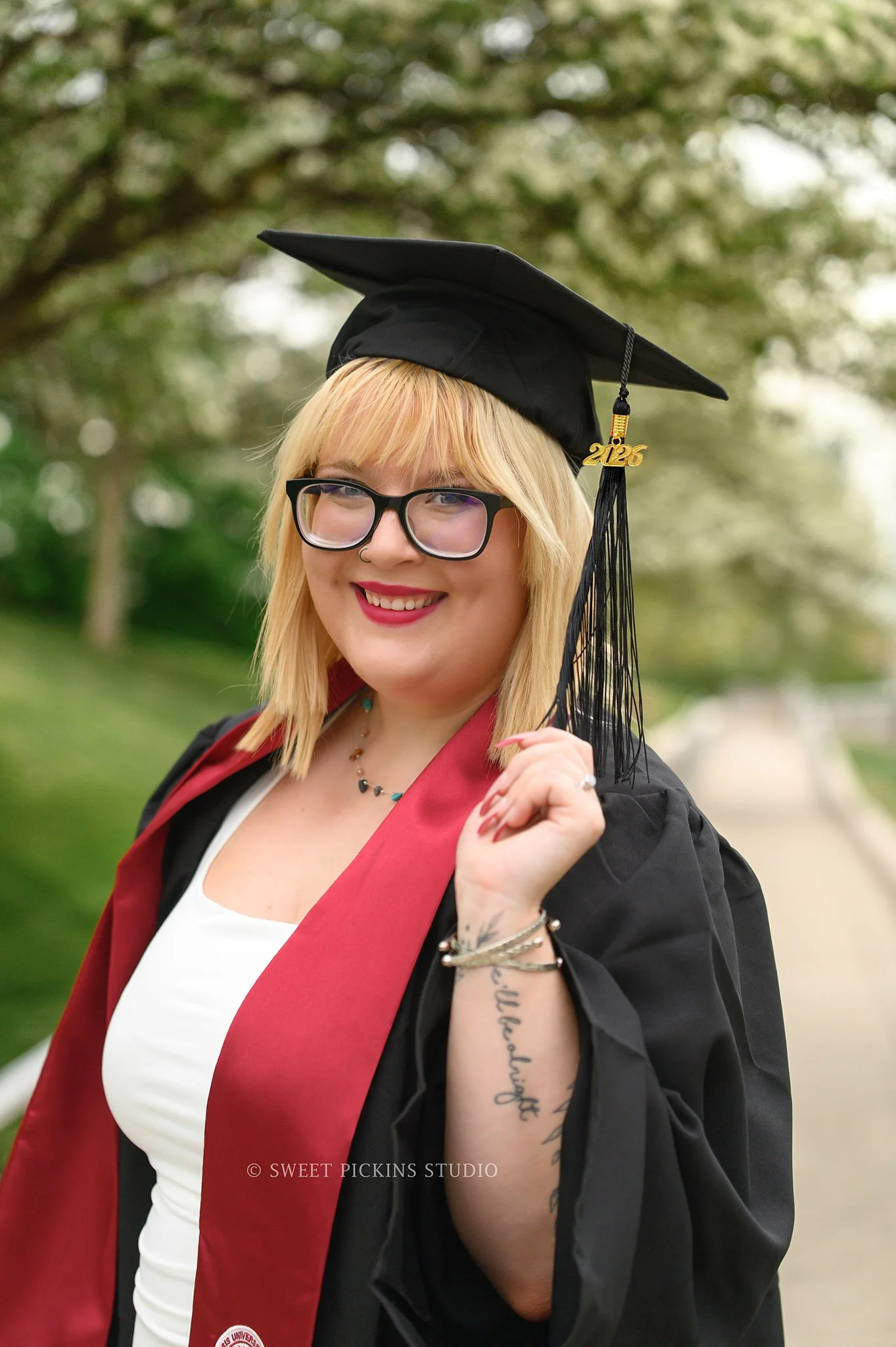 Sydney |  IU Indy Graduation Photography in Cap and Gown in Downtown Indianapolis, Indiana in Spring by Sweet Pickins Studio senior photographer Amanda Wilson ©