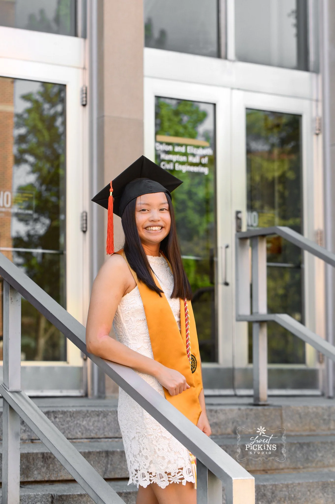 Purdue Graduation Photography in Cap and Stole in West Lafayette, Indiana for Civil Engineering Graduate in Spring by Sweet Pickins Studio senior photographer Amanda Wilson ©