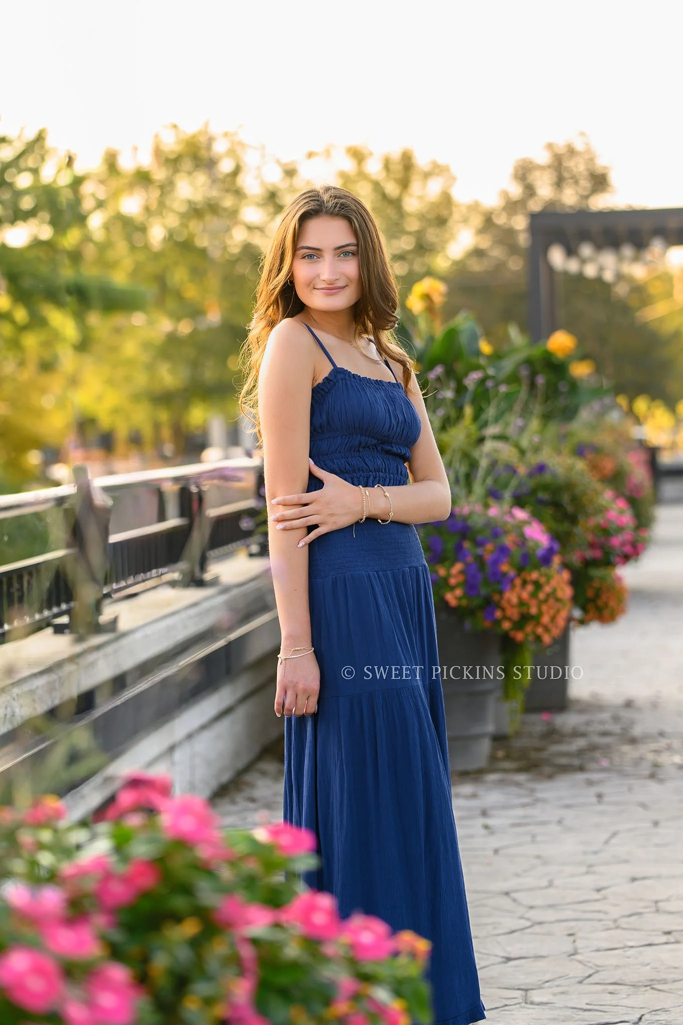 Noblesville Indiana Floral Senior Photography in Downtown Garden by Sweet Pickins Studio senior photographer Amanda Wilson ©