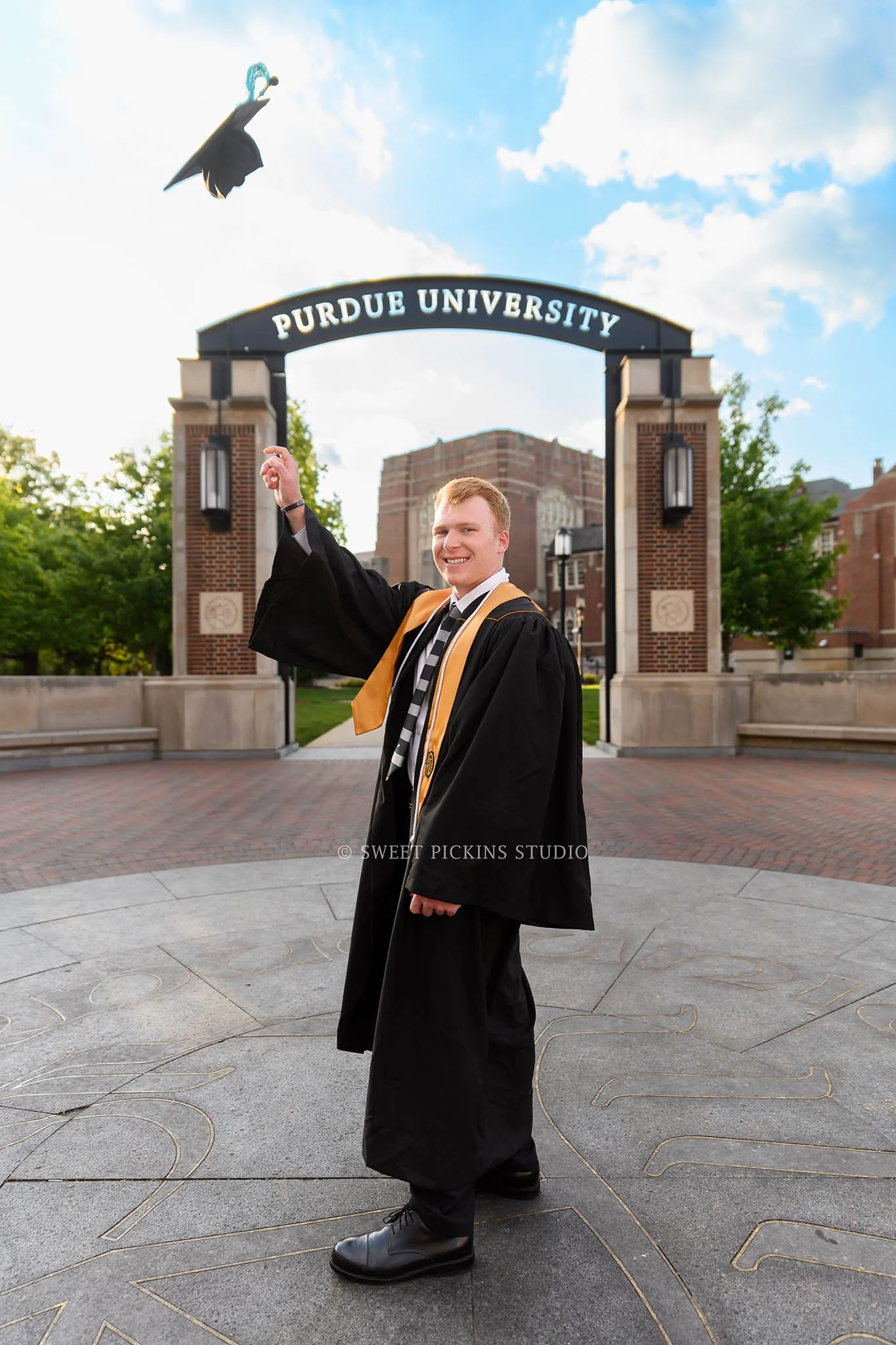 Brayden’s Purdue University Graduation Portrait Photography in West Lafayette, Indiana by Sweet Pickins Studio senior photographer Amanda Wilson | Class of 2026 School of Business graduate for Spring Commencement ©