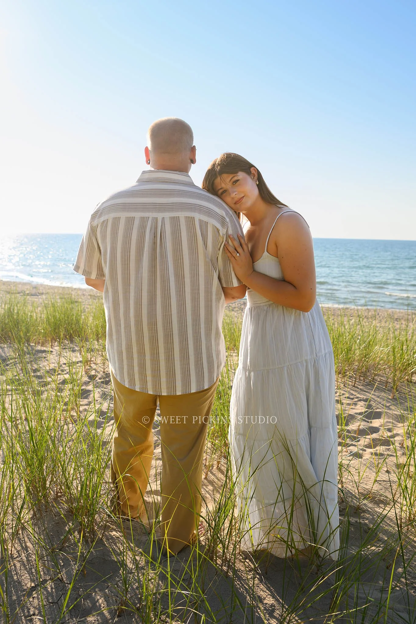 Beach Engagement Photography at Lake Michigan for Couple by Sweet Pickins Studio photographer Amanda Wilson ©