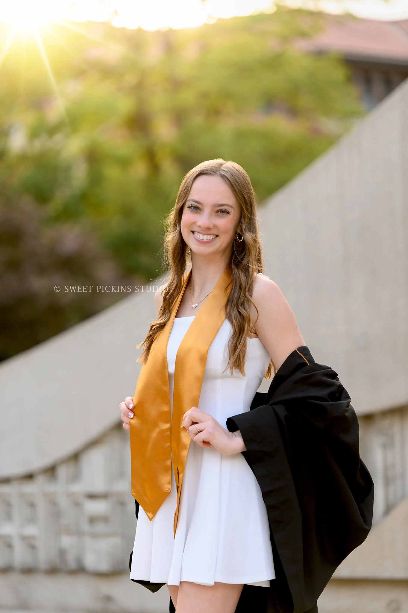 Katelyn’s Purdue University Graduation Portrait Photography in Cap and Gown at Engineering Fountain in West Lafayette, Indiana by Sweet Pickins Studio photographer Amanda Wilson ©
