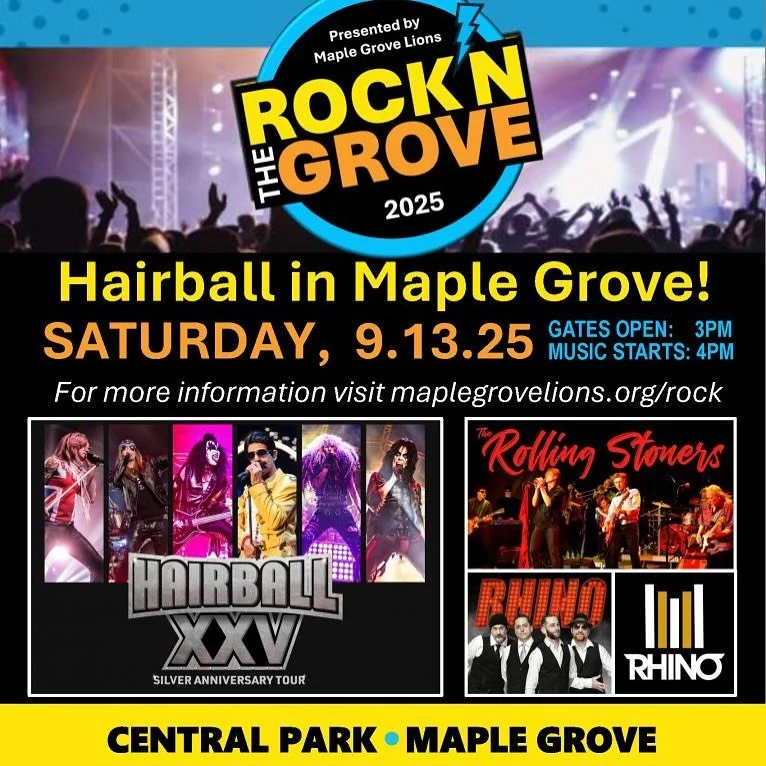 TONIGHT in Maple Grove ⚡️ Rock&rsquo;n the Grove 2025! Get tickets: maplegrovelions.org/rtg w/ @hairballonline
