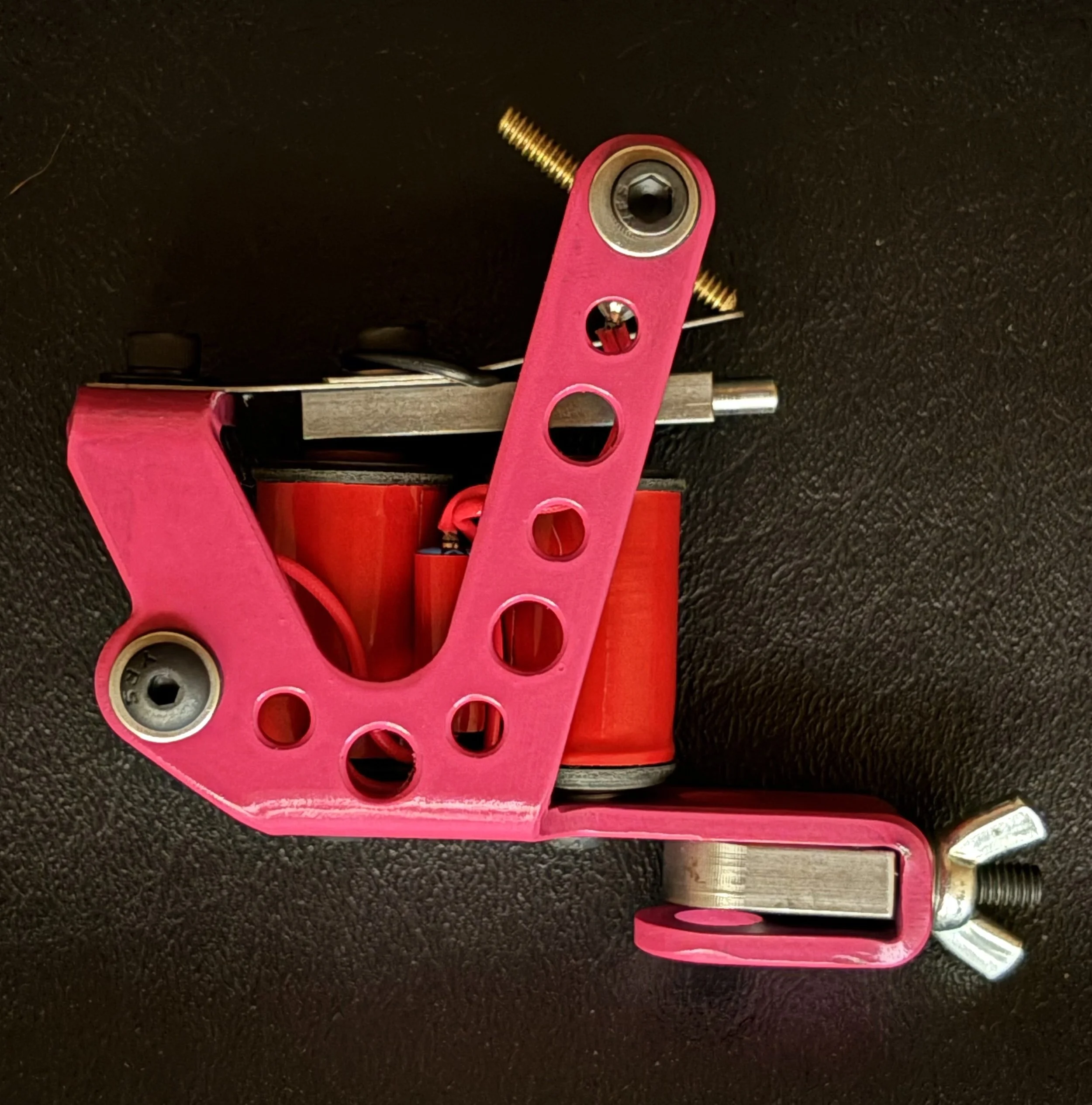 Valentine Drilled Shader - $270
One available 6/28/26. Bold pink and red shader custom drilled by Paco for lighter weight. This one of a kind shader can be custom tuned. Matched set with the Valentine Liner - check her out!