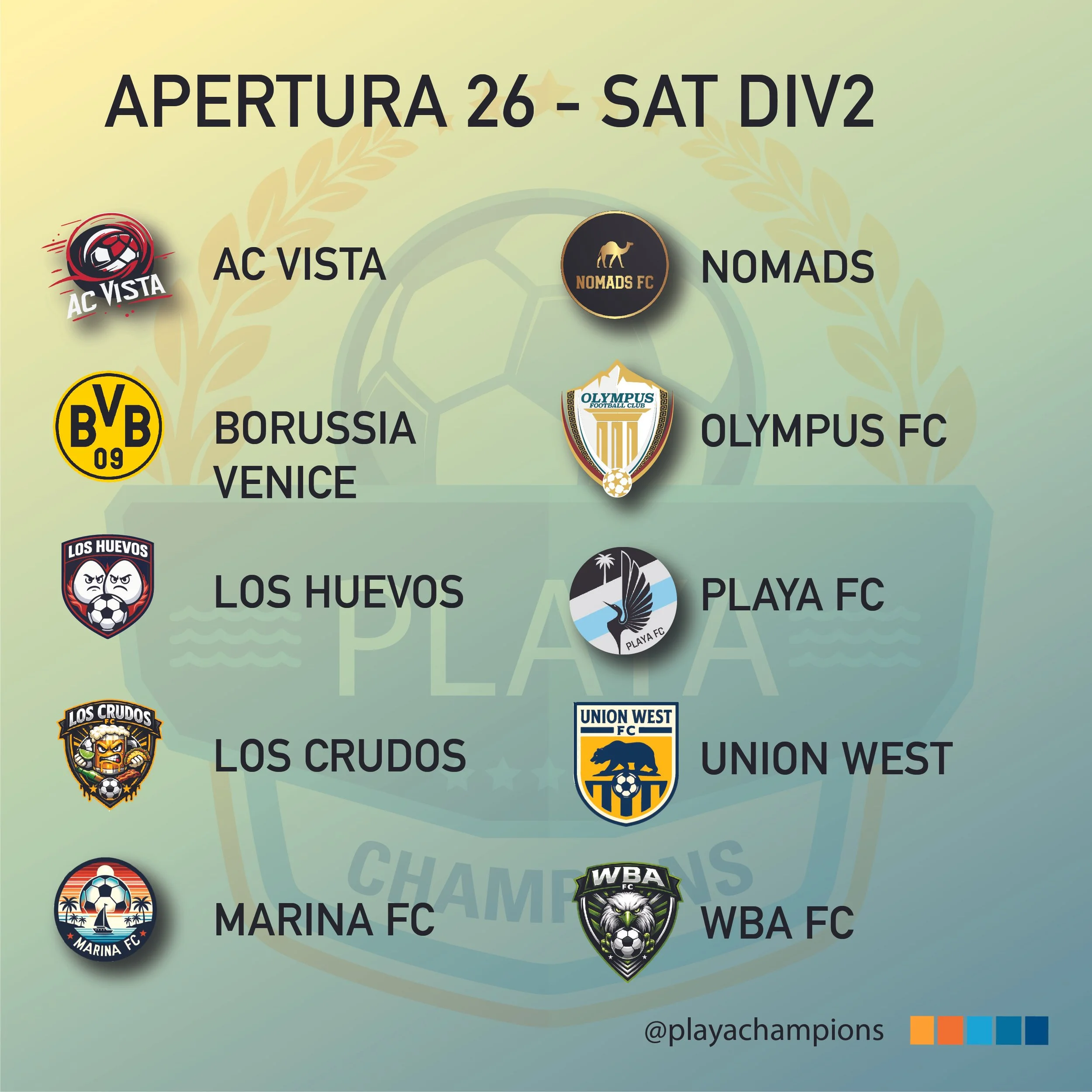 D1, SATURDAY DIVISION 2026 - APERTURA Playa Champions