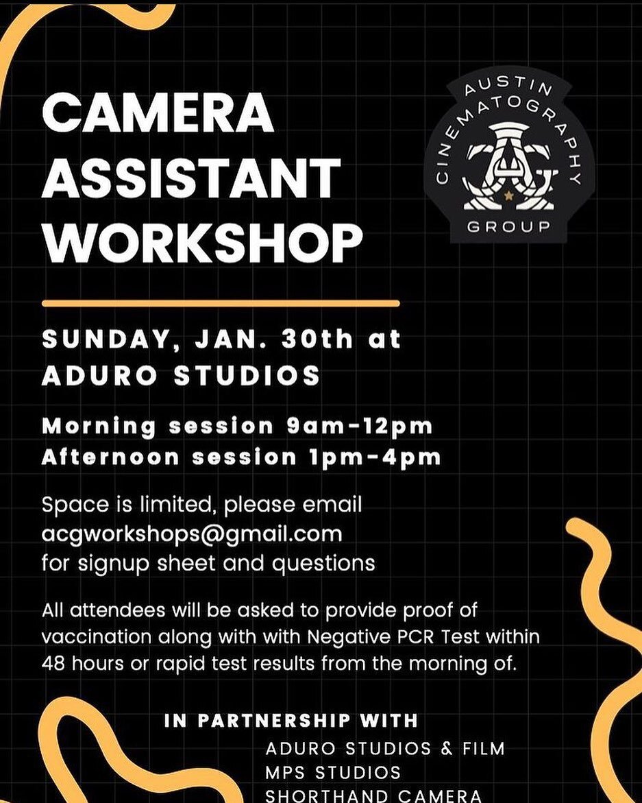 Come out and join @austincinematographygroup for a camera assistant workshop at our stage on January 30th! Email acgworkshop@gmail.com to reserve your spot!