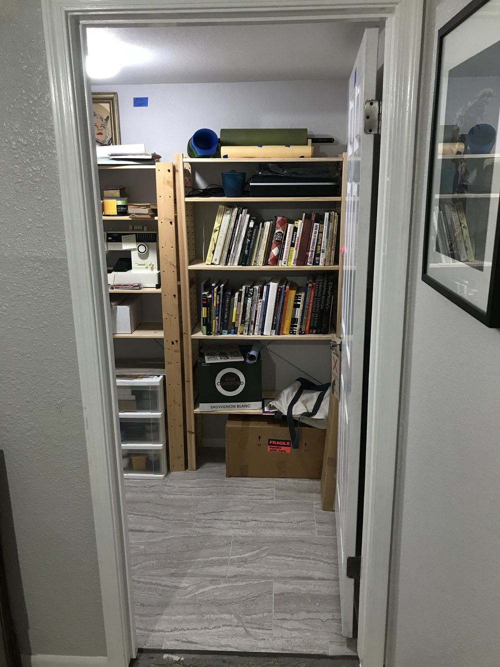  this closet space is about the only place that I had room for the flat files. i just have to move out the left shelf to make room. 