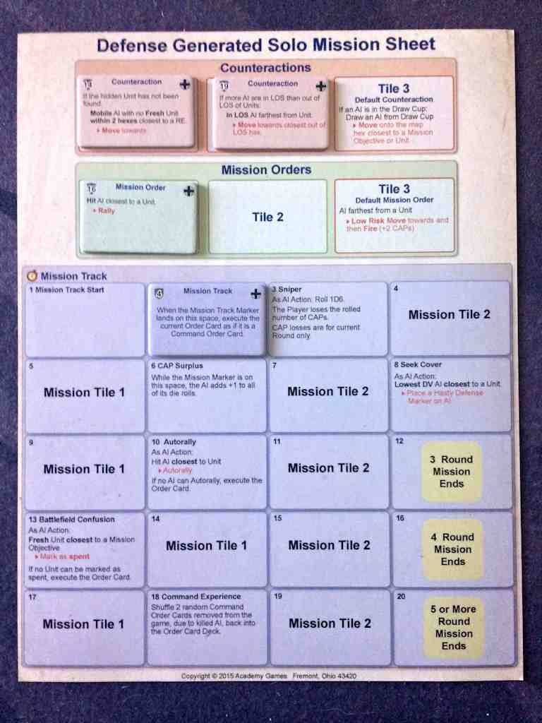 Solo Mission Sheet with Tiles