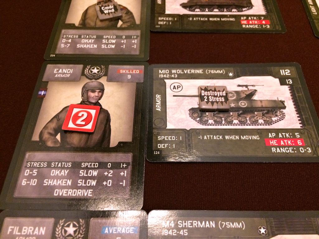 Unit and Commander Cards taking damage and stress