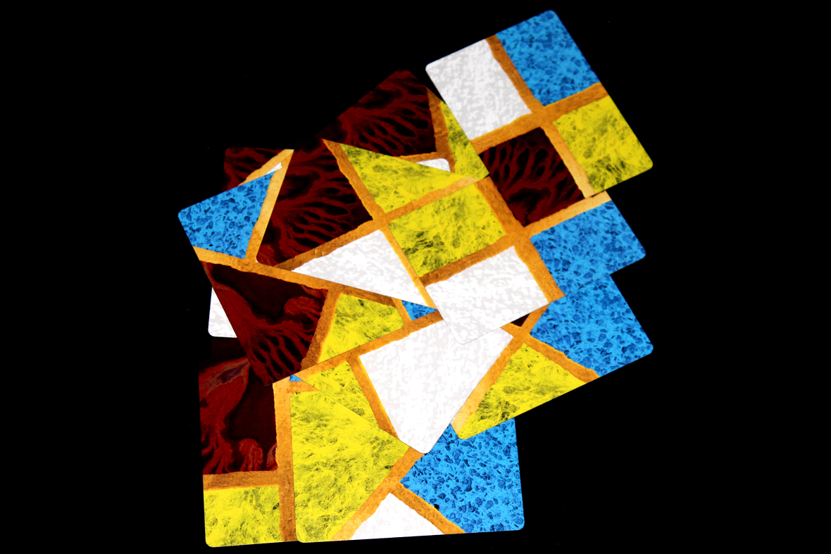 In this photo, there are three red fragments, four yellow fragments, six white fragments, and six blue fragments.