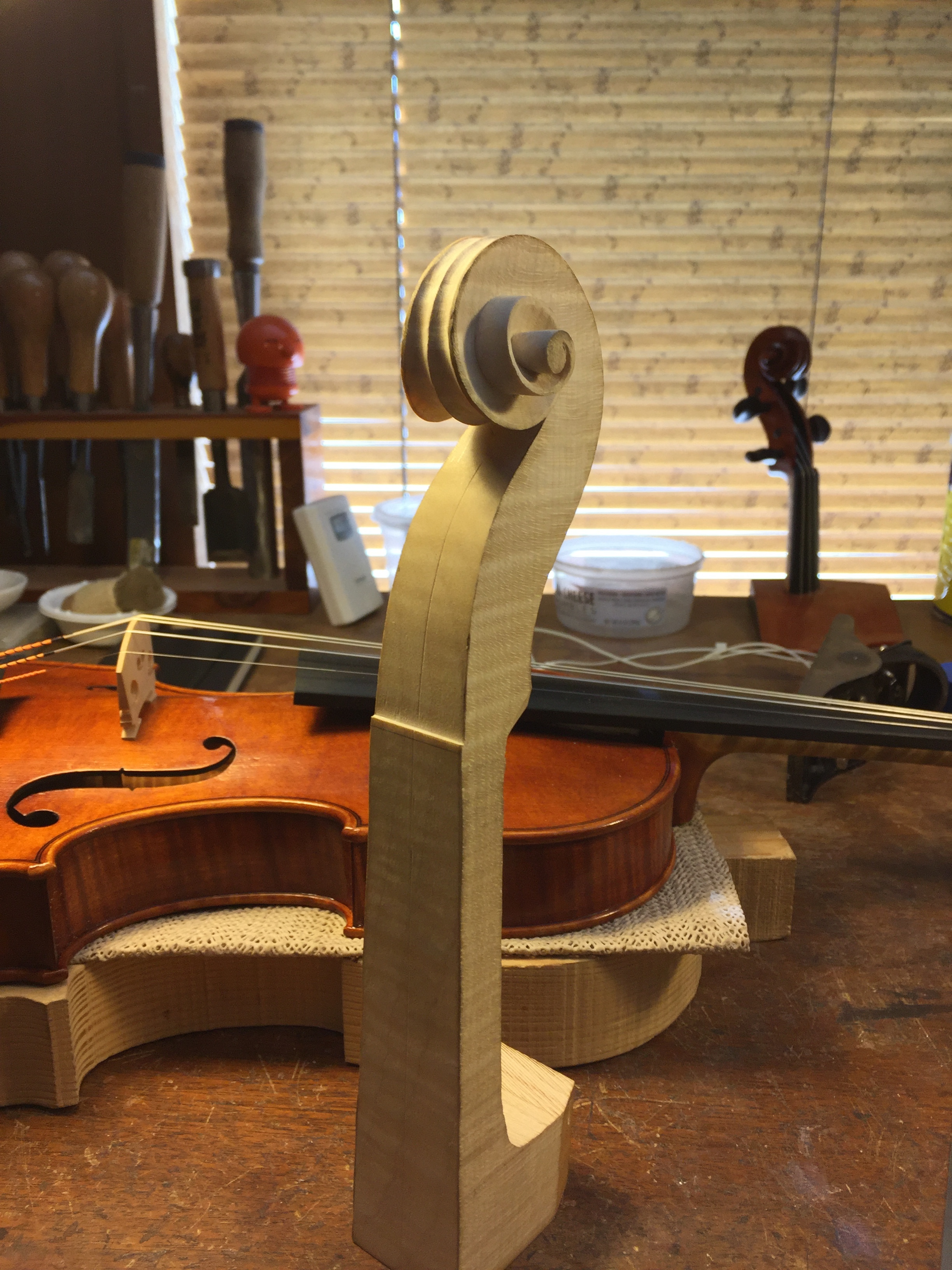 Finished violin scroll volute