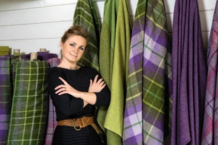 Clare Campbell, bespoke tartan designer and owner of Prickly Thistle. Oh, and her maiden name is MacDonald. Remember my observation above?