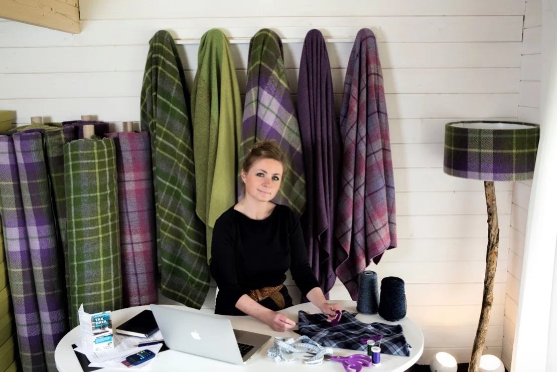 Clare Campbell, bespoke tartan designer at Prickly Thistle, Scottish Highlands.