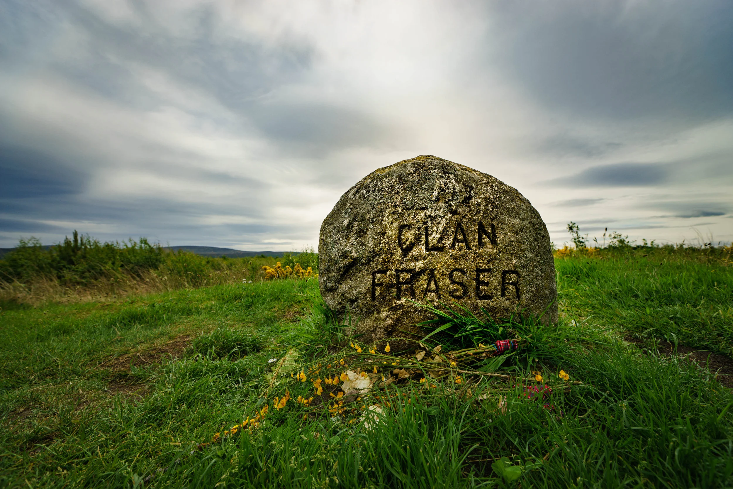 One of many clan headstones placed in the 1880's by Duncan Forbes. Because of the popular Starz TV drama "Outlander" and it's fictional lead character Jamie Fraser, this marker is often surrounded by visitors to the extent of complaints other clans are being ignored.