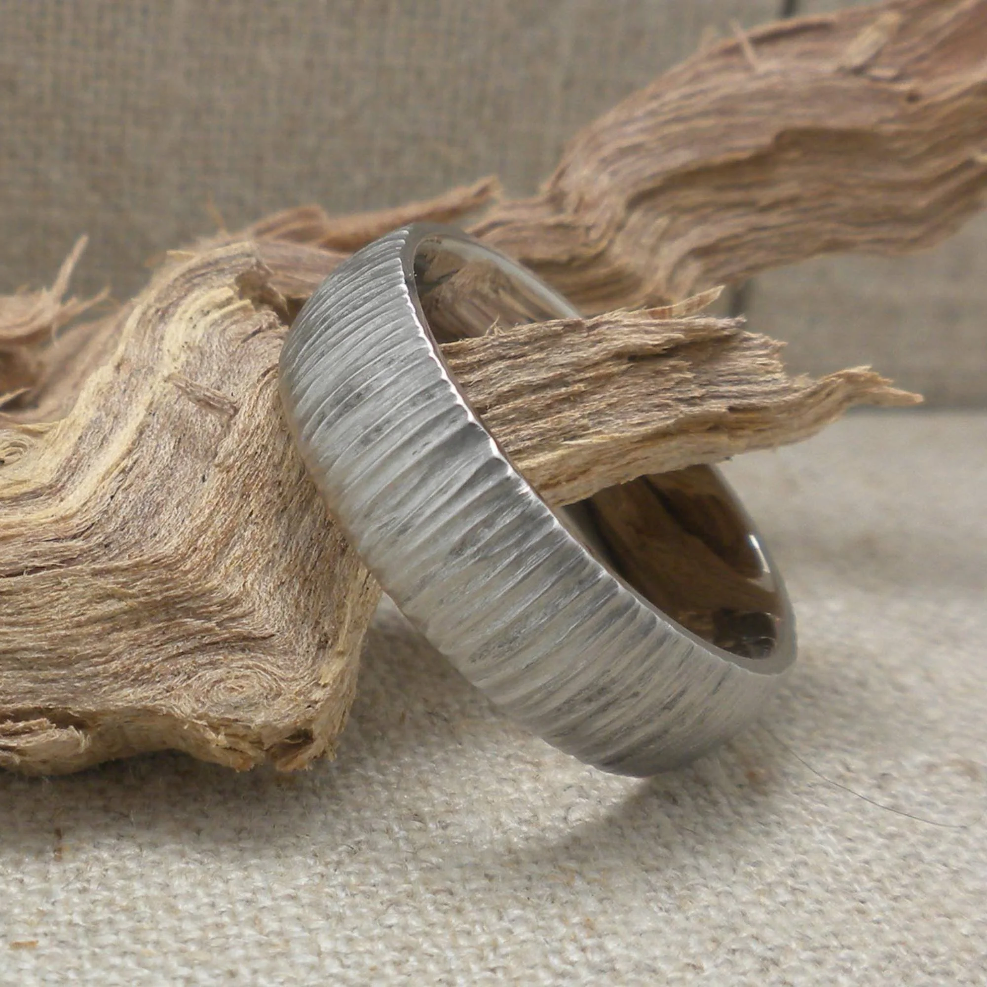 Cobalt Chrome Tree Bark Wedding Ring