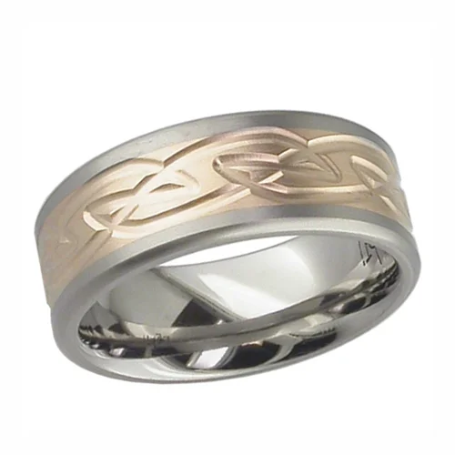 Titanium &amp; 18K Rose Gold Inlay Celtic Knot Wedding Ring