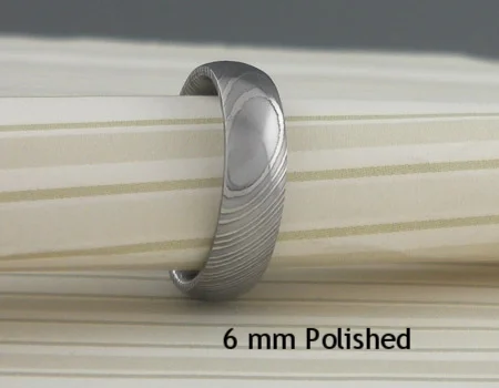 Damascus Steel Domed Wedding Ring Polished Finish