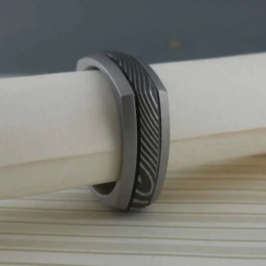 Flat Twist Square Damascus Steel Wedding Ring