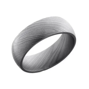 Domed Damascus Steel Wedding Ring with Bead Finish