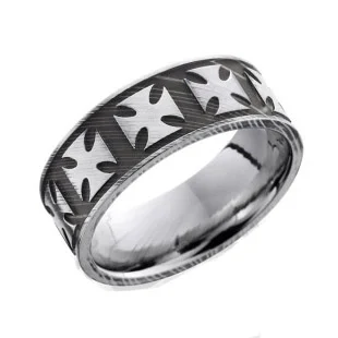 Damascus Steel Maltese Cross Wedding Ring