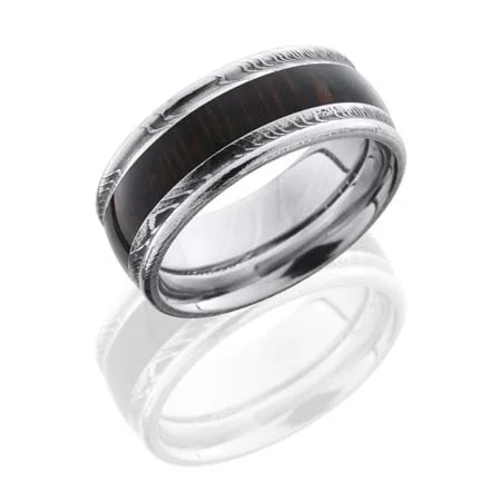 Damascus Steel and Wenge Wood Wedding Ring with Polish Finish