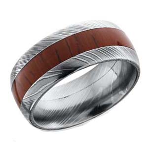 Damascus Steel with Padauk Wood Wedding Ring