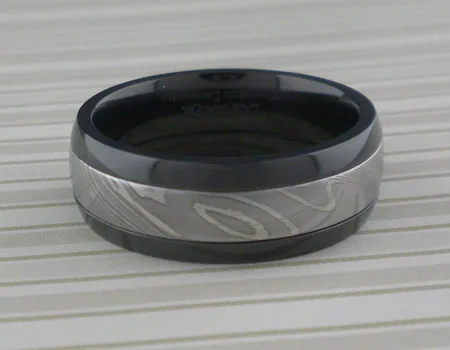 Black Zirconium and Damascus Steel Wedding Ring by Lashbrook Designs