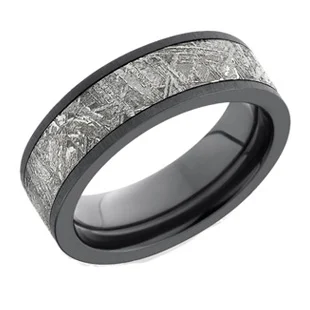 Black Zirconium and Meteorite Wedding Ring