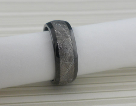 7 mm wide Black Zirconium and Meteorite Wedding Ring