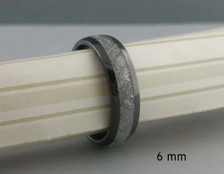 5 mm wide Black Zirconium and Meteorite Wedding Ring
