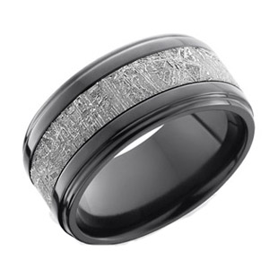 Wide Black Zirconium and Meteorite Wedding Ring