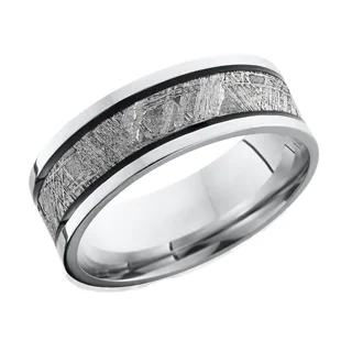 Cobalt Chrome & Meteorite Wedding Ring with Grooves