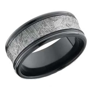 Meteorite Wedding Ring with Concave Profile and Round Edges