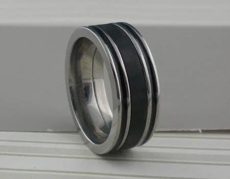 Titanium & Carbon Fiber Wedding Ring with Antique Grooves
