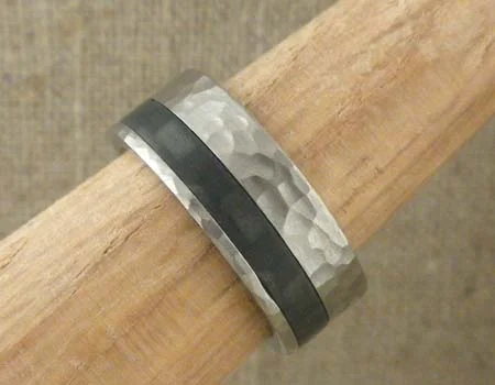 Carbon Fiber Wedding Ring with Hammer Finish by Lashbrook Designs