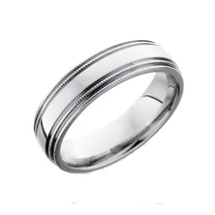 Cobalt Chrome Domed Wedding Ring with Double Milgrain Edge