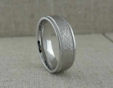 Cobalt Chrome Wedding Ring Hammered Finish and Milgrain by Lashbrook Designs