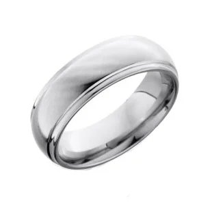 Cobalt Chrome Domed Wedding Ring with Grooved Edge