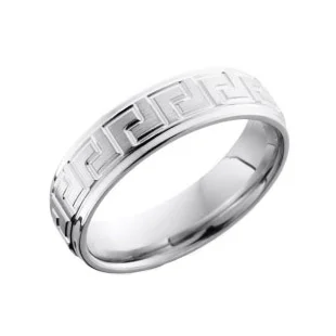 Cobalt Chrome Greek Key Wedding Ring