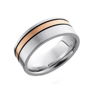Cobalt Chrome Wedding Ring with 14K Rose Gold Off Center Stripe