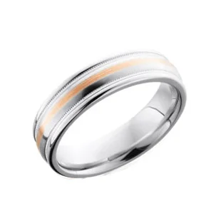 Cobalt Chrome Wedding Ring with 14K Rose Gold Inlay and Milgrain