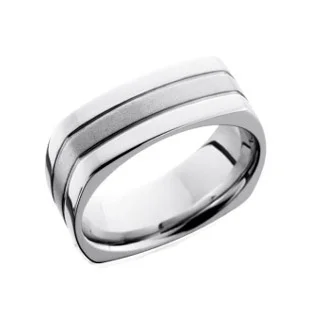 Cobalt Chrome Square Wedding Ring with Bead Center &amp; Polished Trim