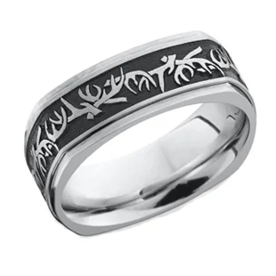 Cobalt Chrome Square Wedding Ring with Antlers