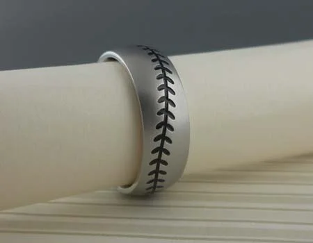 Cobalt Chrome Baseball Wedding Ring with Black Stitches