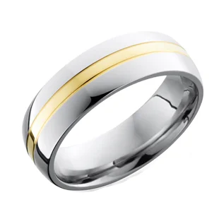 Cobalt Chrome Wedding Ring with 14K Yellow Gold Inlay and Two Grooves